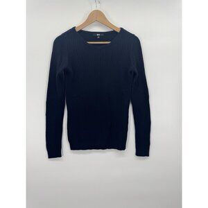 Uniqlo Womens Small Navy Cotton Cashmere Sweater Academia Preppy Minimalist Soft